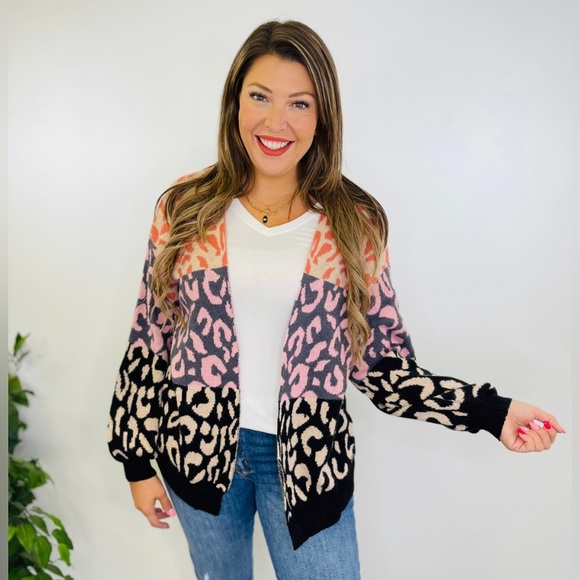 New Bibi Multi Colored Leopard Print oversized Cardigan size XL - Picture 4 of 4